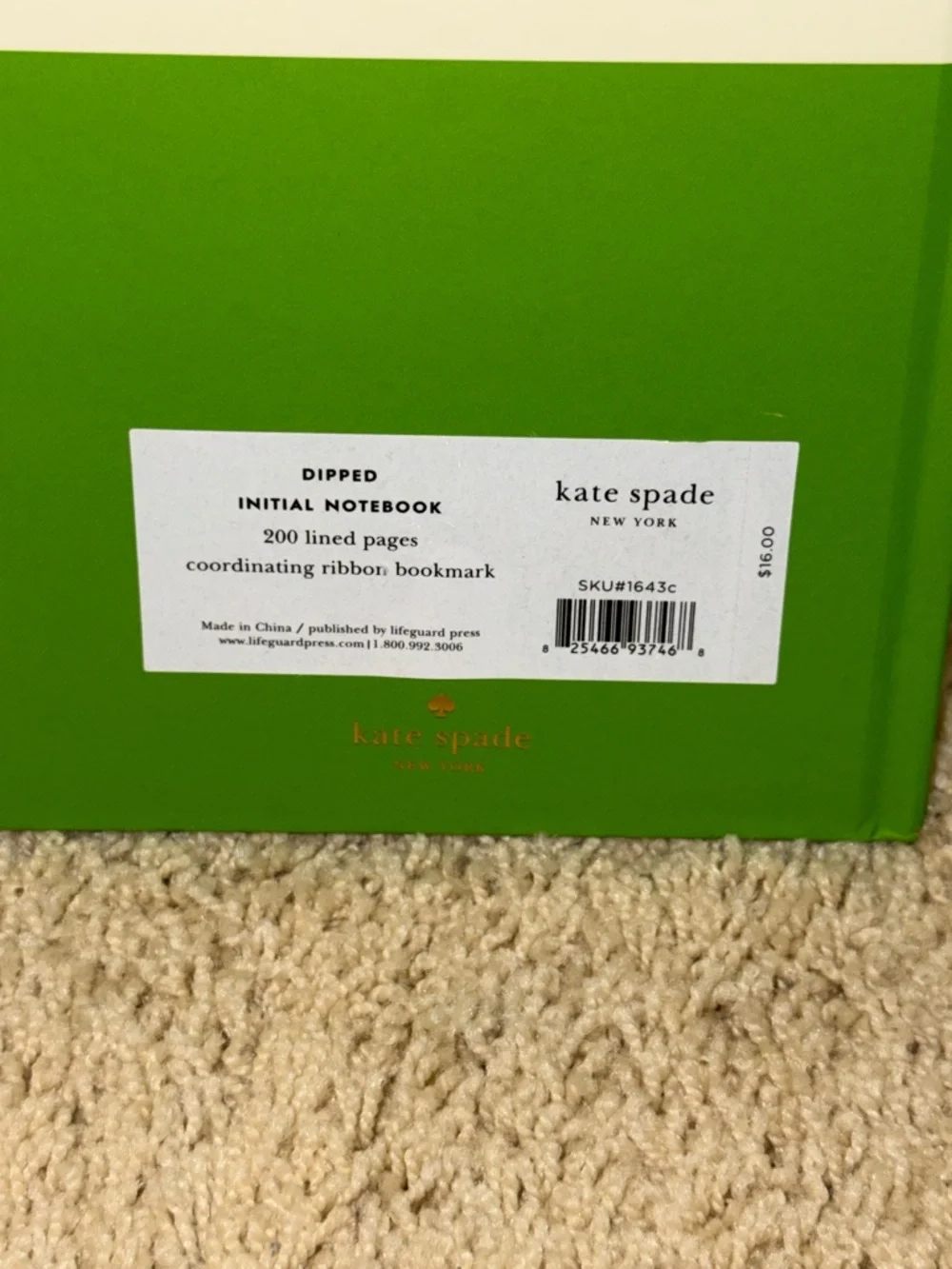 kate spade Two-Tone Initial Hardcover Notebook in Cream & Green